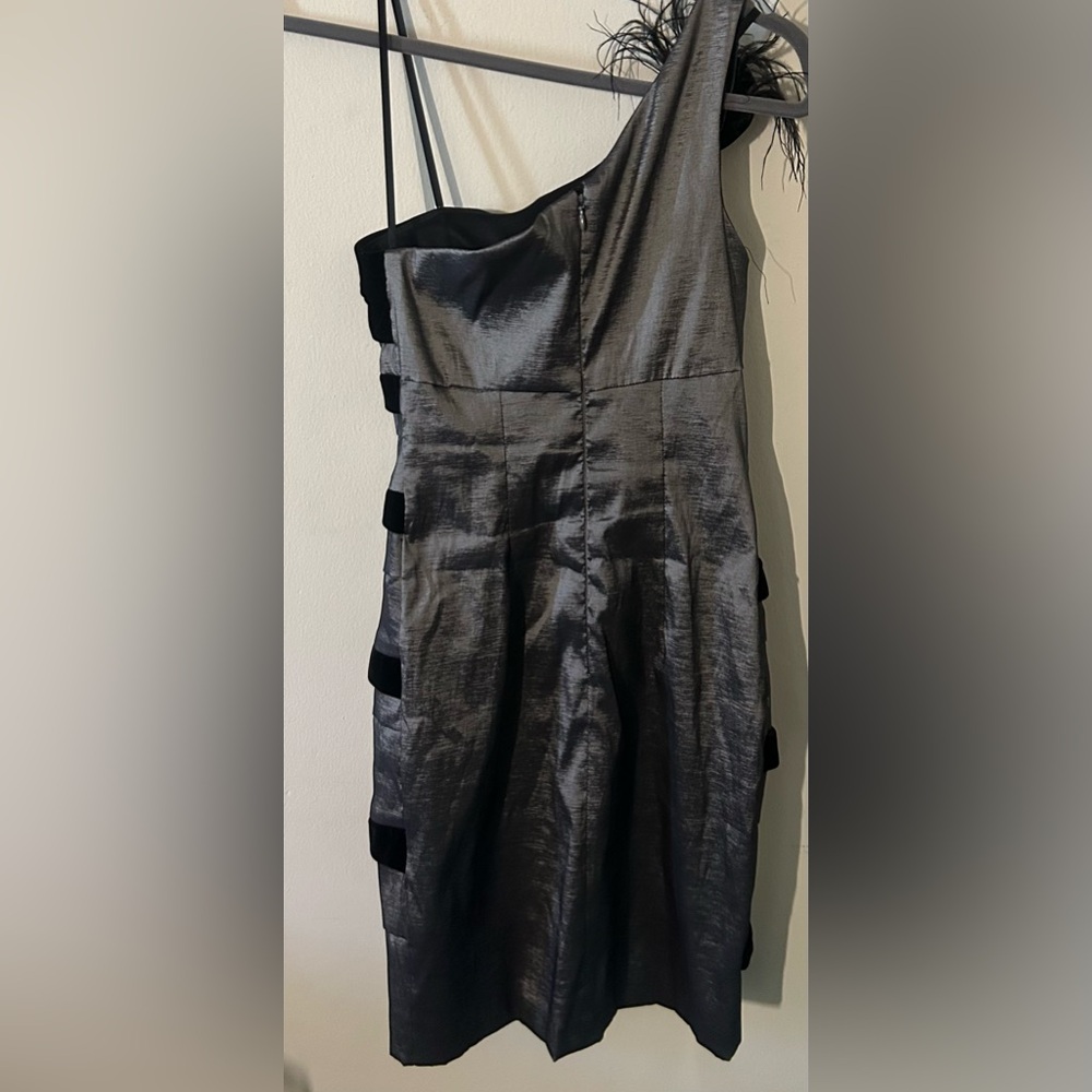 Vintage Betsy & Adam Black and Silver One-Shoulder Velvet Dress with Poof Flower - Picture 4 of 4